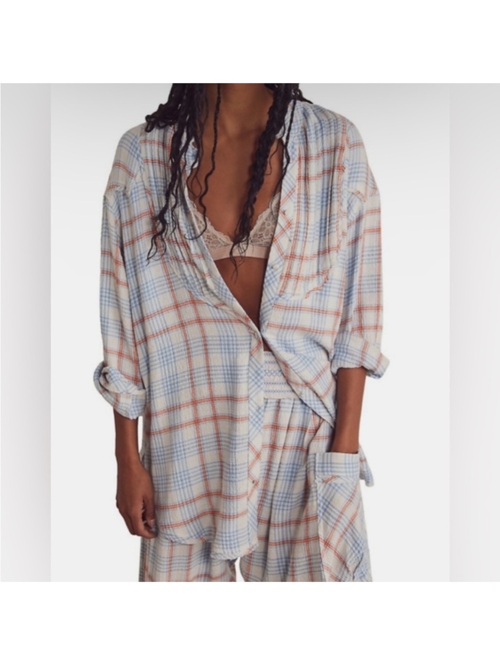 Free People Soft Plaid Pajama Shirt